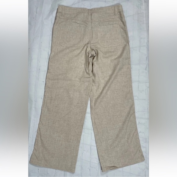 H&M Linen / Viscose Blend Straight Pants Tie Woman’s Size M Tan Relaxed Coastal - Picture 14 of 16